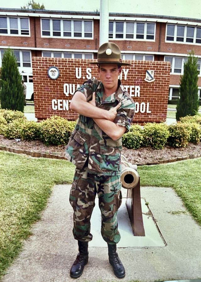 Robbie Hardingham in U.S. Army uniform at the Army Quartermaster Center and School